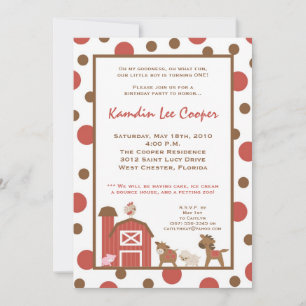 5x7 Farm Red Barn Cow Invitation de fête d'anniver