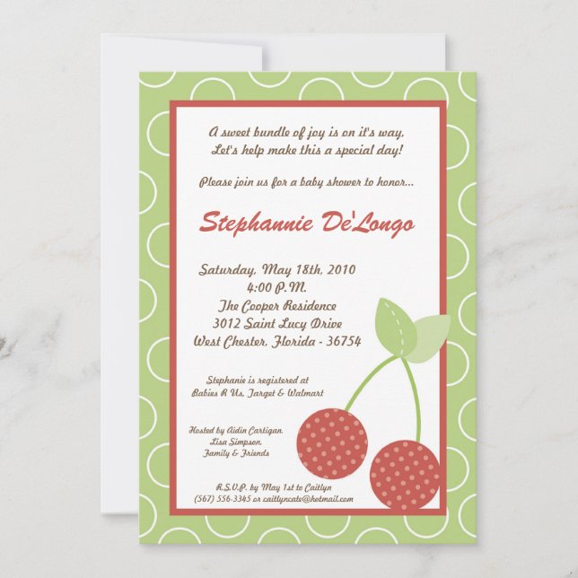 5x7 Farm Red Cherry Baby shower Fruit Invitation (Devant)
