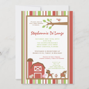 5x7 Farm RedBarn Invitation Baby shower animal de