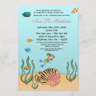 5x7 Fille sous la mer Invitation à la fête d'anniv