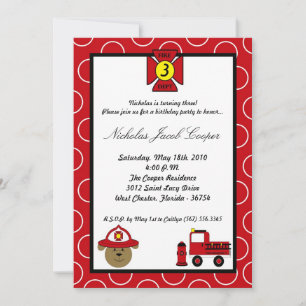 5x7 Fire Dog Firetruck Invitation de fête d'annive