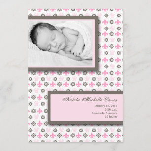 5x7 Fleur de Li rose Fleur de Li Faire-part de nai