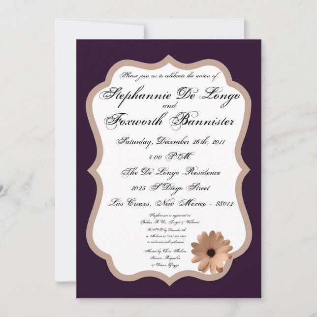5x7 Floral Flower Fancy Elegant Wedding Invitation (Devant)