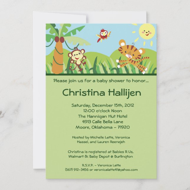 5x7 Forêt pluviale Jungle Baby shower Invitation (Devant)