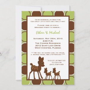 5x7 Forrest Mom TWIN Baby Birthday Part Invitation