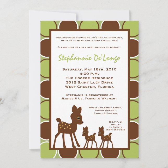 5x7 Forrest TWINS Baby Deer Baby shower Invitation (Devant)