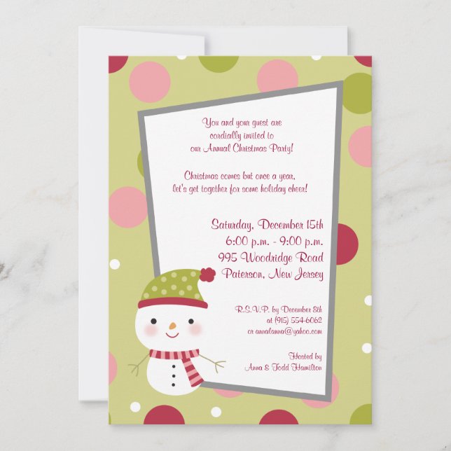 5x7 Frosty Snowman Polka Dot BG Invitation (Devant)