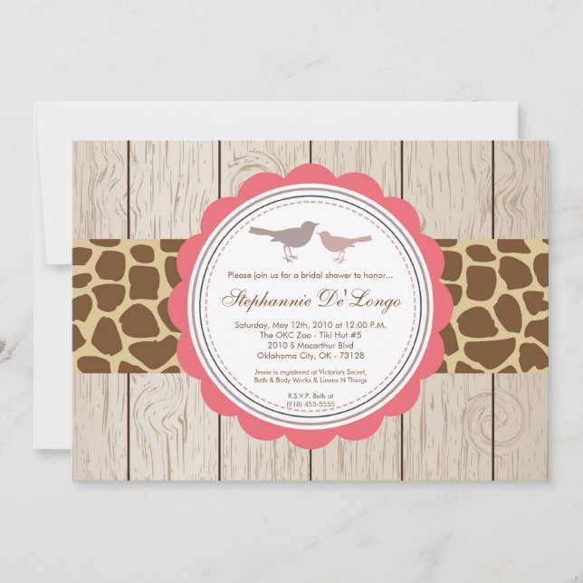 5x7 Giraffe Oiseau Couple nuptiale Invitation (Devant)