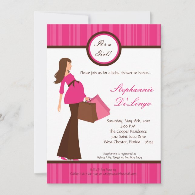 5x7 Girl Modern Mod Maman Baby shower Invitation (Devant)