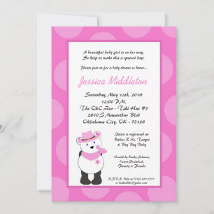 5x7 Girl Panda Rose Baby shower fille Invitation