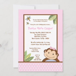 5x7 Girl Pink Papgayo Singe Invitation d'anniversa