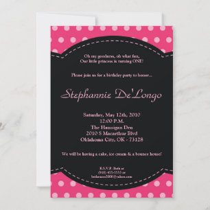 5x7 Girl Pink Polkadot Poke Invitation d'anniversa