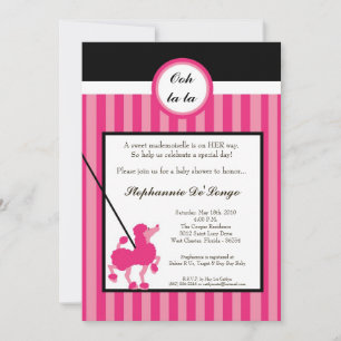 5x7 Girl Pink Poodle Paris Baby shower Invitation