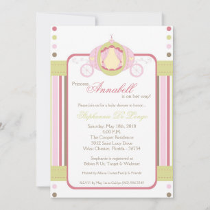 5x7 Girl Princess Carriage Baby shower Invitation