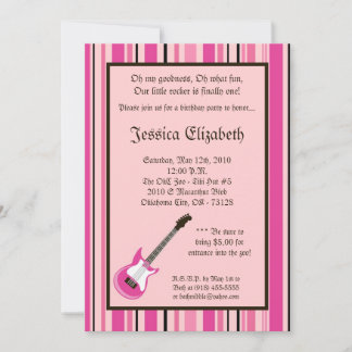 5x7 Girl Rocker Guitare Invitation de fête d'anniv