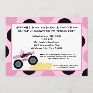 5x7 Girly 4x4 ATV Truck Invitation à la fête d'ann