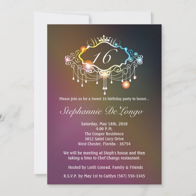 5x7 Girly Crown Sweet 16 Anniversaire Invitation (Devant)