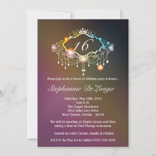 5x7 Girly Crown Sweet 16 Anniversaire Invitation