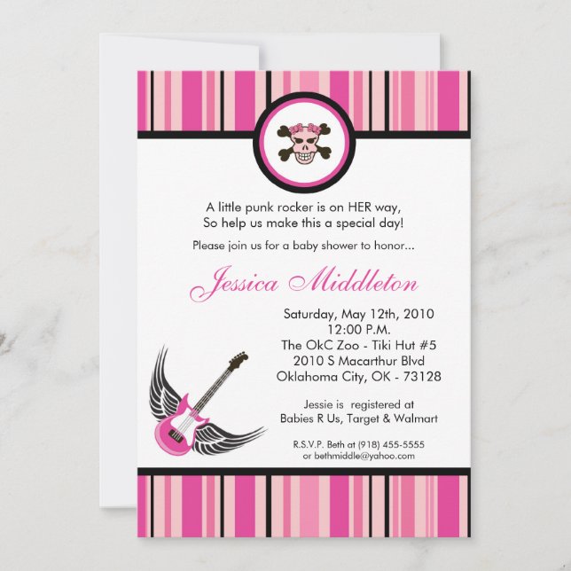 5x7 Girly Punk Rocker Baby shower Invitation (Devant)