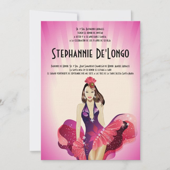 5x7 Glamor Girl Quinceanera Invitation Anniversair (Devant)