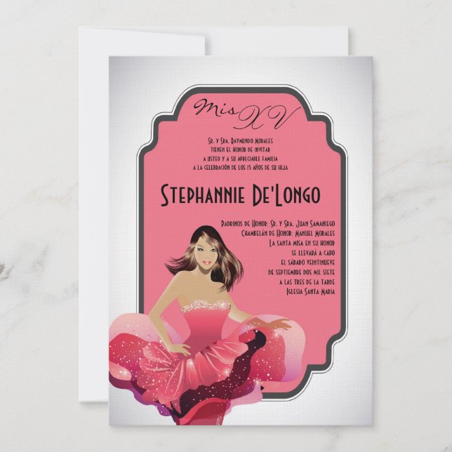 5x7 Glamor Girl Quinceanera Invitation Anniversair (Devant)
