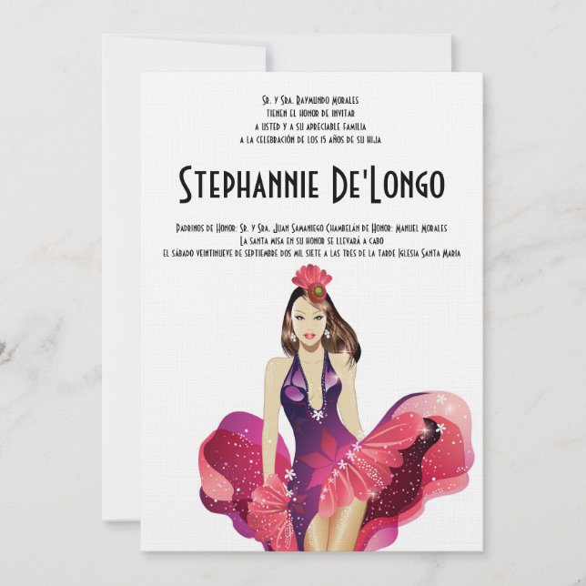5x7 Glamor Girl Quinceanera Invitation Anniversair (Devant)
