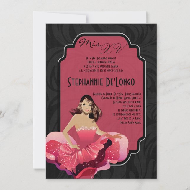 5x7 Glamor Girl Quinceanera Invitation Anniversair (Devant)