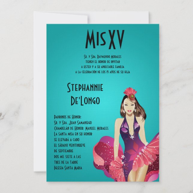 5x7 Glamor Girl Quinceanera Invitation Anniversair (Devant)