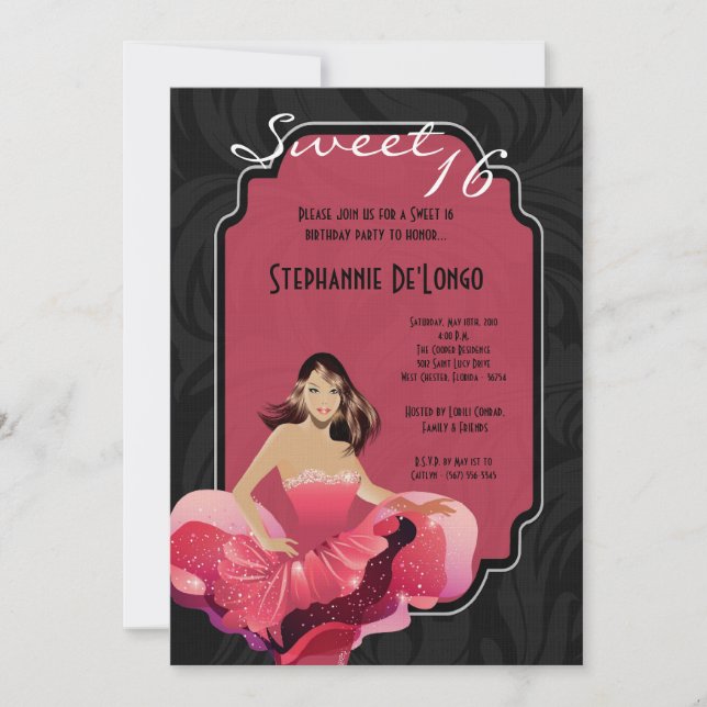 5x7 Glamor Girl Sweet 16 Anniversaire Invitation (Devant)