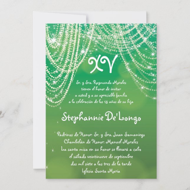 5x7 Glitz Glimmer Quinceanera Invitation d'anniver (Devant)