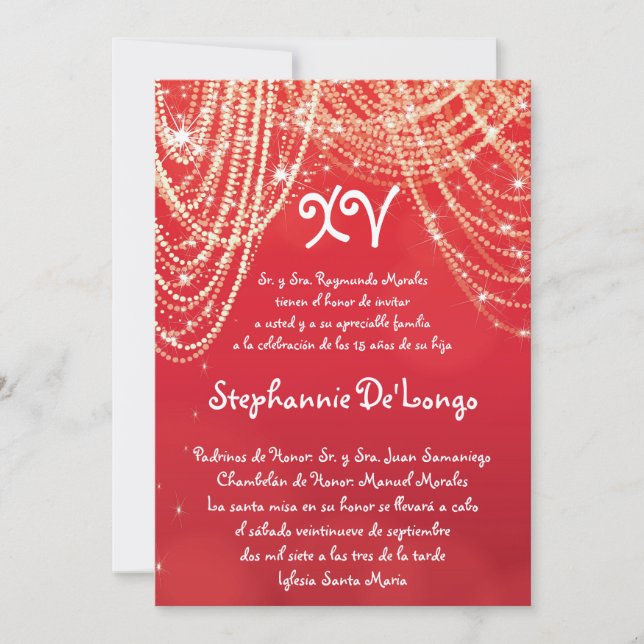 5x7 Glitz Glimmer Quinceanera Invitation d'anniver (Devant)