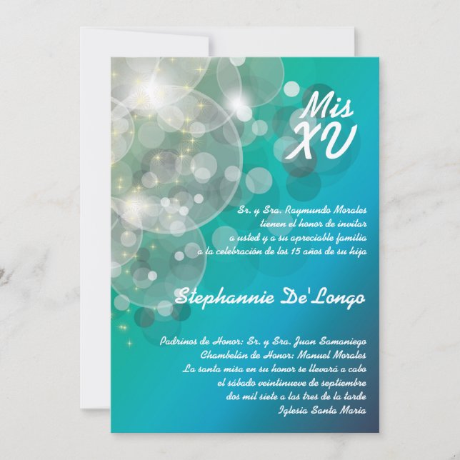 5x7 Glitz Glimmer Quinceanera Invitation d'anniver (Devant)