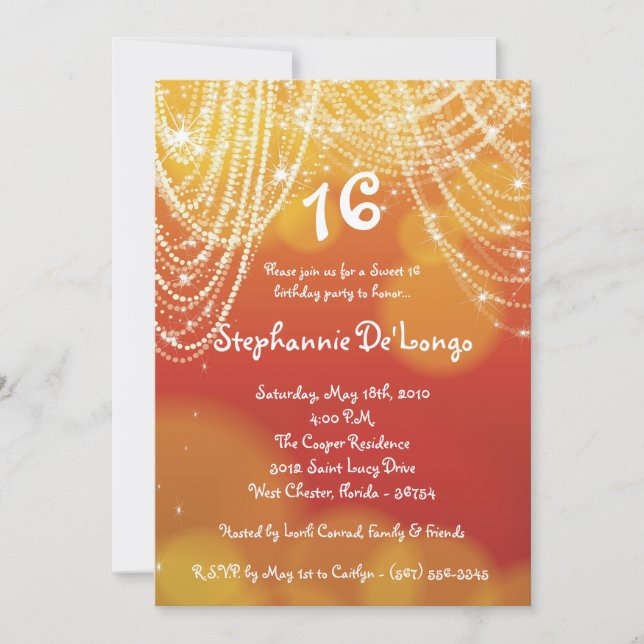 5x7 Glitz Glimmer Sweet 16 Birthday Invitation (Devant)