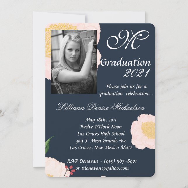5x7 Graduation Part Invitation Baby Pink Cosmos on (Devant)