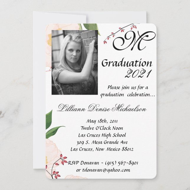 5x7 Graduation Part Invitation Baby Pink Cosmos on (Devant)