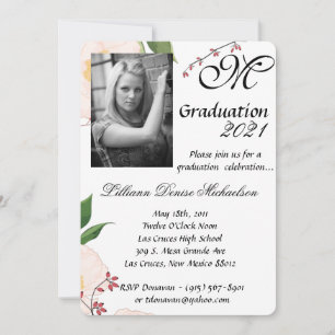 5x7 Graduation Part Invitation Baby Pink Cosmos on