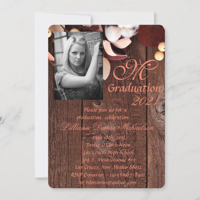 5x7 Graduation Part Invitation Branche de coton su (Devant)
