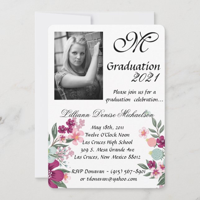 5x7 Graduation Part Invitation Fleurs tropicales s (Devant)