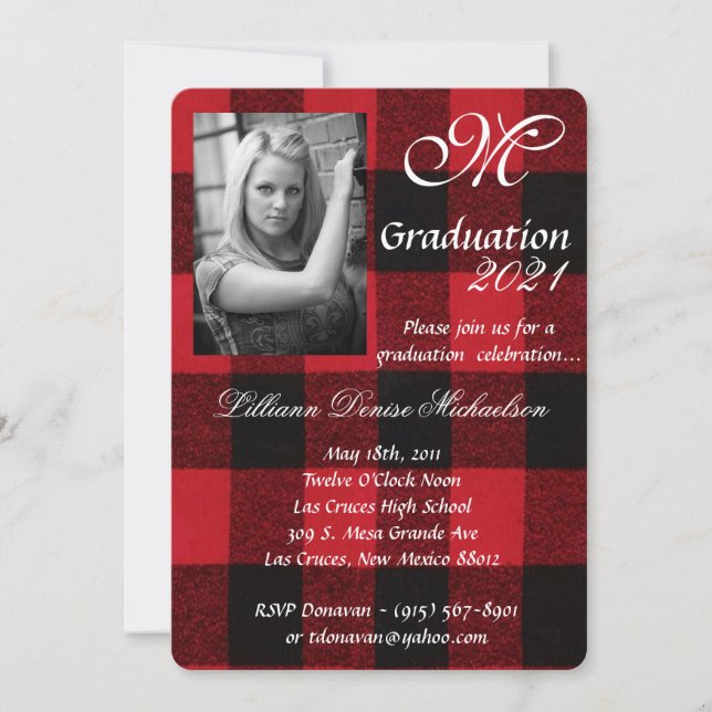 5x7 Graduation Part Invitation Red Buffalo Plaid (Devant)