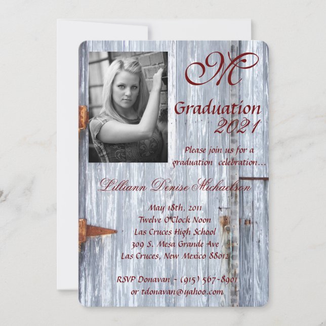 5x7 Graduation Part Invitation White Wash Wood Bar (Devant)