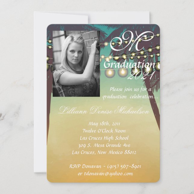 5x7 Graduation Partie Invitation Plage Coucher de  (Devant)