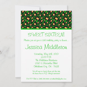 5x7 Green Cheetah 16e anniversaire Invitation