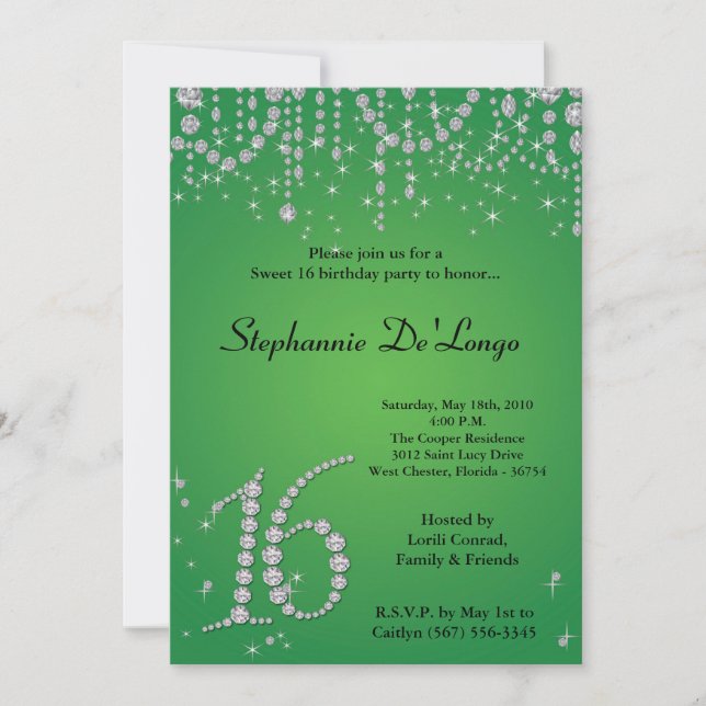 5x7 Green Diamond Sweet 16 Anniversaire Invitation (Devant)