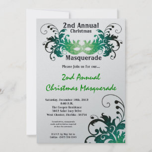 5x7 Green Masquerade Noël XMAS Invitation