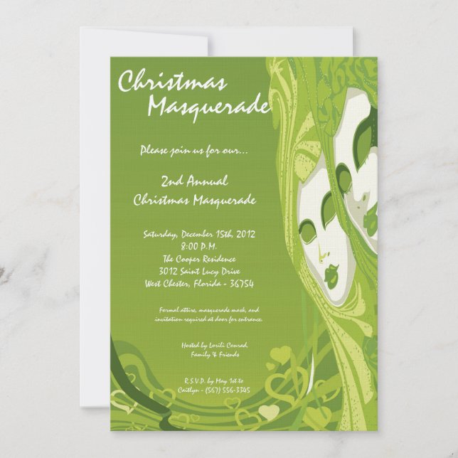 5x7 Green Masquerade Noël XMAS Invitation (Devant)