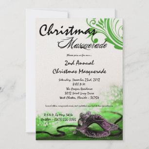 5x7 Green Masquerade Noël XMAS Invitation