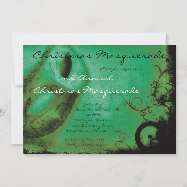 5x7 Green Masquerade Noël XMAS Invitation (Devant)