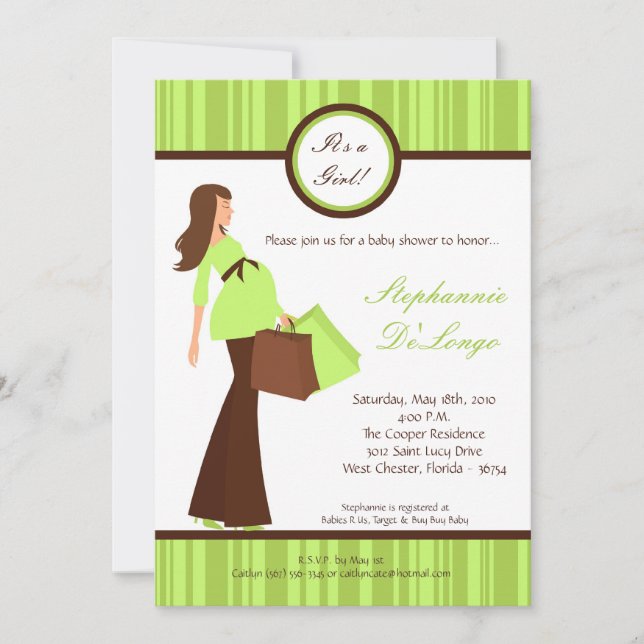 5x7 Green Modern Mod Maman Baby shower Invitation (Devant)