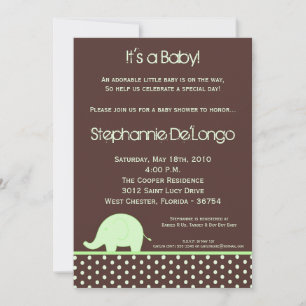 5x7 Green Neut Mod Elephant Baby shower Invitation