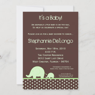 5x7 Green Neut Mod Elephant Invitation Baby shower